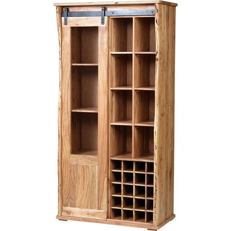 Wein-Highboard Baumkante 90 x 45 x 180 cm Akazienholz massiv naturfarben LIAN I (1/5)