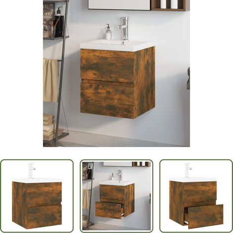 Einbaubecken - Waschbeckenschrank mit Einbaubecken Räuchereiche Holzwerkstoff (1/5)