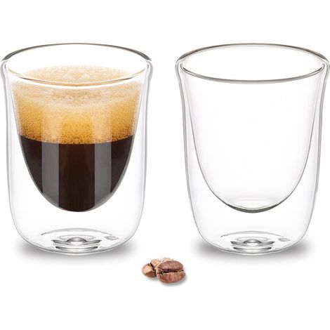 Tazas De Cafe Expreso Lot de 2 tasses à shot de 60 ml, tasses à expresso, double isolation en verre borosilicate transparent, accessoires pour machine à expresso (1/5)