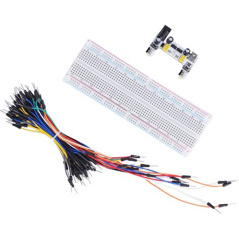 Kit de plaque d'essai électrique 830 points de connexion pour débutants avec alimentation et câbles de connexion 12 V blanc (1/5)