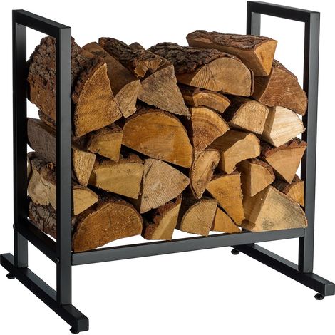 Étagère à bois, métal, design moderne, H x L x P : 62 x 60 x 49 cm, support de bois de chauffage, noir. (1/5)