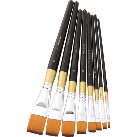 Flat Tip Nylon Hair Brush Set of 8 – Ideal Students Adults Artists – Acrylic Oil Watercolor Gouache Paint – Nails Body Face Craft Supplies (1/5)