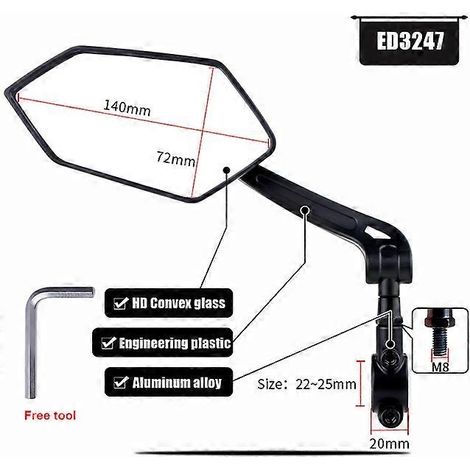 Rétroviseur de vélo avec réflecteur pour guidon, grand angle réglable, accessoires pour VTT et trottinettes électriques (1/5)