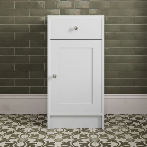 400mm Bathroom Storage Unit Cabinet Soft Close Freestanding Traditional White, Chrome Handles (1/5)