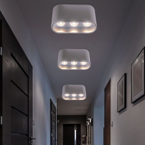 Deckenlampe LED Deckenleuchte Flurlampe Aufbauleuchte grau silber Wohnzimmerlampe, 7W 421lm warmweiß, L 10,5x 6,4 cm, 3er Set