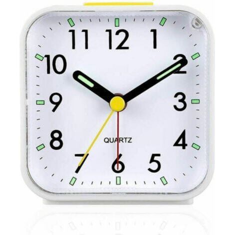 Silent analog alarm clock without ticking, gentle wake-up, signal tones, volume increase, snooze and light functions, battery operated, easy setting, white (1/4)
