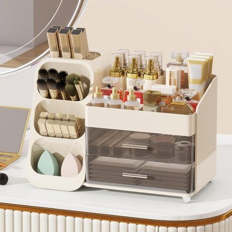 Organizador de maquillaje para tocador,organizador de tocador con cajones y soporte para brochas,organizador de maquillaje para encimera de baño (1/3)