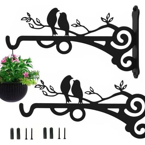 Ganci per piante per la decorazione del giardino, set da 2 pezzi, 20 cm, casetta per uccelli, montaggio a parete, ganci - adatti per vasi di fiori e luci decorative. (1/5)