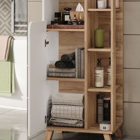Meuble salle de bain Karen, Sonoma/blanc, 50x175cm avec 2 portes, Vicco — vue 4