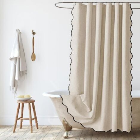 Duschvorhang aus strukturiertem Leinen, 90 x 180 cm, schmal, wasserdicht, schimmelresistent, waschbar, mit Ringen, beige (1/5)