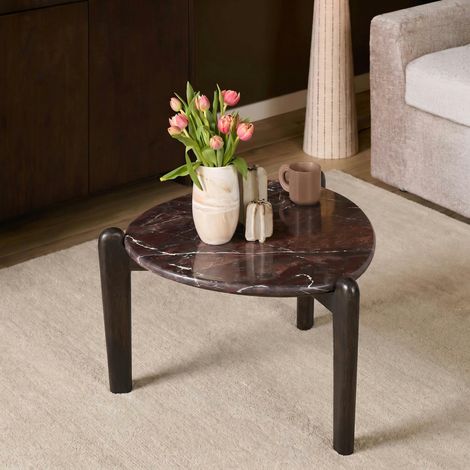 Table d'appoint en marbre bordeaux et bois DUOMO (1/5)