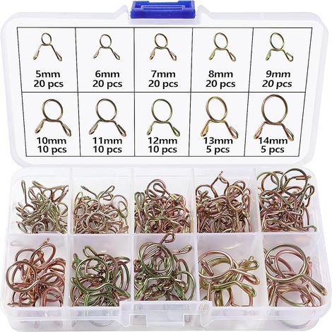 140 Pièces 10 Tailles 5-14 mm Collier de Serrage de Ressort de Carburant à Unique Ligne Kit, Clip à Ressort Tuyau, Serrage Durite Essence Serre-joints à Tuyaux, Or (1/5)