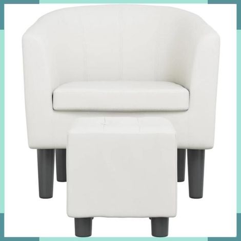 356494 Fauteuil avec repose-pied blanc similicuir (1/5)