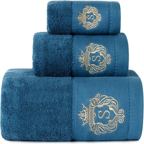 Badetücher, luxuriöse Badetücher für Hotels und Spas, bestickte Handtücher, große Badetücher (Pfauenblau), (1/5)
