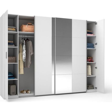 Armario de 4 puertas con espejo STAR – Blanco – Con armario ropero – L264 cm