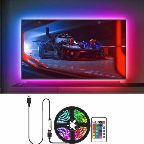 Bande LED, ruban LED, bandes lumineuses, éclairage LED pour téléviseur, 4 m, interface USB, télécommande 24 touches (1/5)