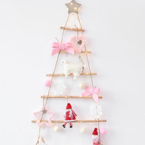 Hängende Holzornamente mit Stern und Seildekoration für die Wand zum Weihnachtsbaum (1/5)