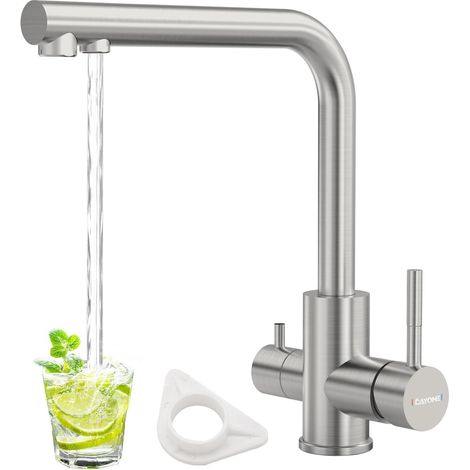 Robinet Cuisine, Mitigeur Cuisine avec Douchette Extractible Rotatif à 360°, avec 2 Modes de Pulvérisation Froid & Chaud Disponible, Acier Inoxydable (1/5)