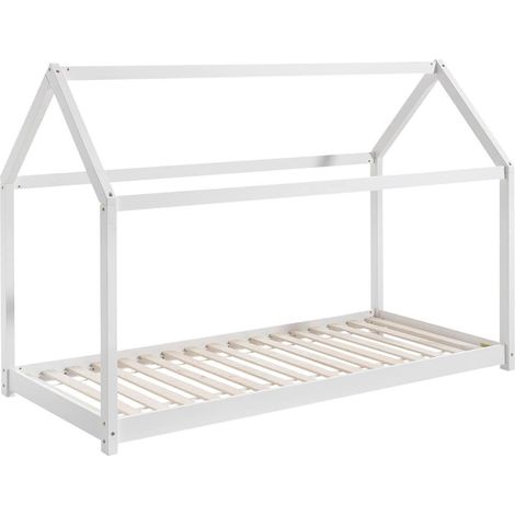 PEGA - Lit Cabane 90x200cm en Pin Laqué Blanc (1/3)