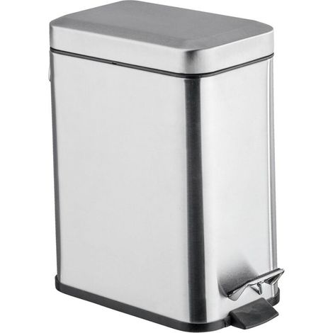 Petite Poubelle Salle de Bain, Poubelle à pédale 5L, Square, Acier inox, 14x29,5x28 cm, aspect mat (1/4)