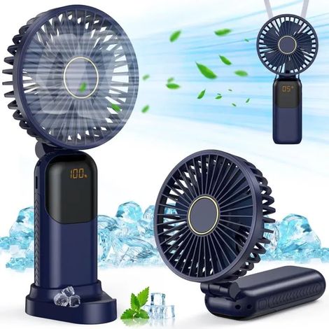 Mini Ventilateur Portable, USB Ventilateur Rechargeable, Petit Ventilateur de Poche 5 Vitesses Avec Base, Silencieux Ventilateur à M (1/5)