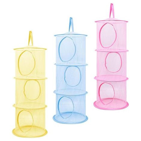 Lot de 3 paniers de rangement suspendus en maille, organisateur de rangement pliable à 3 niveaux, sac de rangement suspendu pour jouets pour petits vêtements, armoire, voyage (1/3)