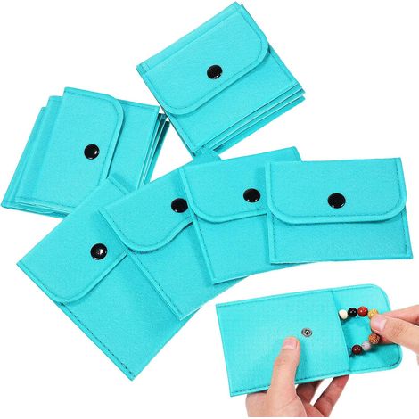12-Piece Felt Jewelry Pouches, 4 Sizes, Snap Closure, for Necklaces, Pendants, and Bracelets (1/5)
