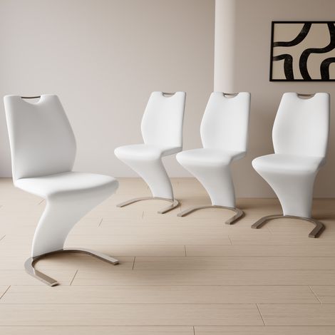 Chaises de restaurant Mermaid, avec revêtement en cuir PU et pieds en métal (4 chaises, blanc) (1/5)