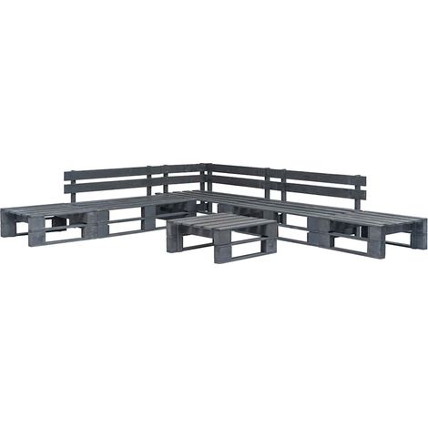 6-tlg. Garten-Sofagarnitur aus Paletten Holz Grau