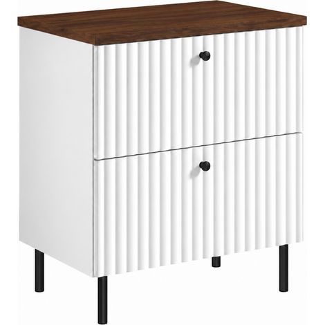 Mobile bagno Bello 60 cm su piedini, bianco, piano rovere noce, maniglie nere (1/5)