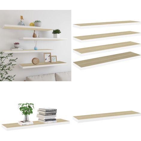 Schweberegale 4 Stk. Eiche und Weiß 90x23,5x3,8 cm MDF - Schweberegale - Wandregal - Regal - Wohnwand - Möbel - Home & Living (1/5)
