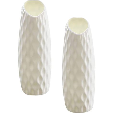 Lot de 2 Vases Décoratifs en Plastique Blanc pour Décoration Intérieure Moderne, Design Chic et Simple, pour Bureau et Maison (1/5)