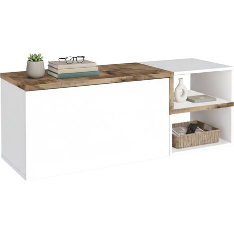 Dmora - Eingangsmöbel Ddarmia, Moderner multifunktionaler Eingang, Mehrzweckschrank für Atrium, 100% Made in Italy, cm 120x40h54, Hochglanzweiß und Ahorn