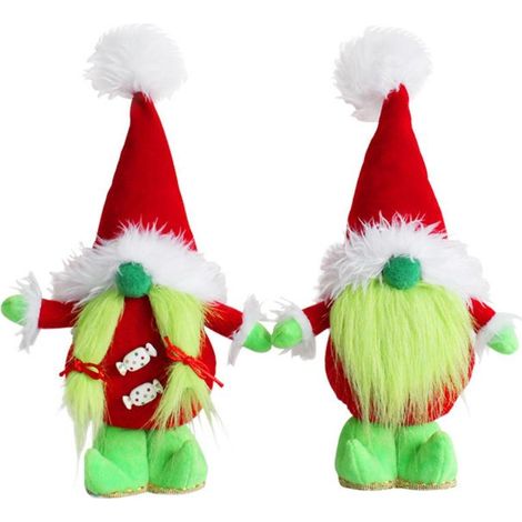 Gesichtslose Zwergenpuppe mit grünem Bart, niedliche stehende Zwergenelfen-Ornamente für die Weihnachtsfeier (1/5)