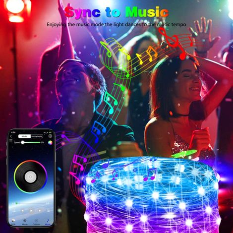 Guirlande lumineuse USB à effet scintillant changeant, 2,13 m (7 pi), 20 LED, fil de cuivre, RGB, avec télécommande, synchronisation musicale et minuterie, étanche, décorations de Noël pour intérieur (1/2)