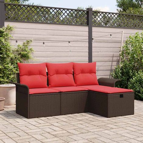 Teenpull – Gartensofa-set mit Kissen 4 pcs Braun und Rot Poly-Rattan (1/5)