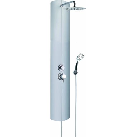 Valentin – Colonne de douche thermostatique en aluminium anodisé – Pomme haute inox Ø 250 mm – Douchette 3 jets avec flexible 1,75m