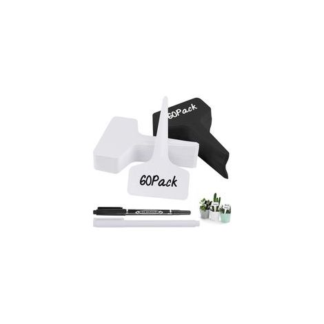 120 pièces Etiquette Jardin Exterieur Marqueurs en Plastique de Plantes Type T Plastique Etiquette Potager Etiquetage Réutilisable et Accessoires pour Plantes(Noir et blanc)10 x 6 cm (1/5)