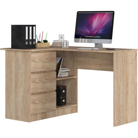 Eck-Schreibtisch AKORD B16 links in der Farbe Sonoma-Eiche mit 3 Schubladen und 2 Ablagen B124 x H77 x T85 cm (1/5)