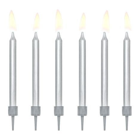Velas de cumpleaños plateadas lisas, 6 unidades (1/2)