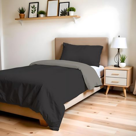 Housse de Couette Simple, Uni Doubleface, Parure de Couette, avec Housse de Couette 150x200cm avec Rabat 50cm + taie d'oreiller 50x80cm Chocolat/Sable (1/5)