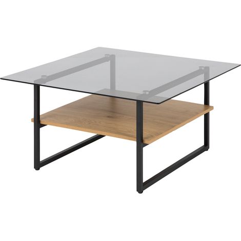 Selsey Hideko - mesa de centro vidrio - roble / negro - con un estante - industrial (1/4)