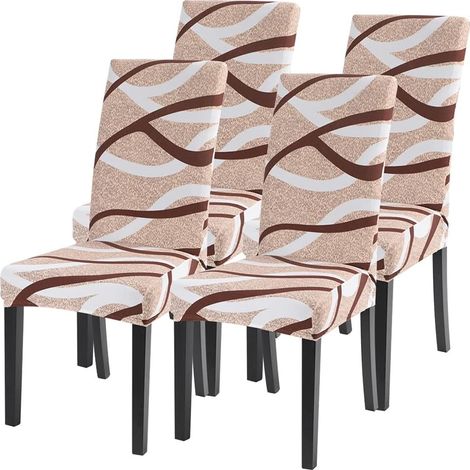 4pcs amovible lavage à l'eau impression élastique spandex tissu housse de chaise (kaki) (1/5)