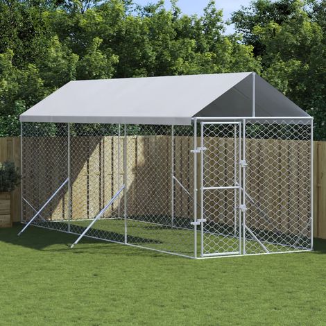 Chenil d'extérieur pour chiens avec toit-Abri pour chien argenté 2x6x2,5 m 934224 (1/4)