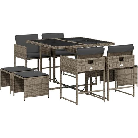 Ensemble à manger de jardin 9 pcs，Salon de jardin coussins gris résine tressée CFW41402 (1/5)