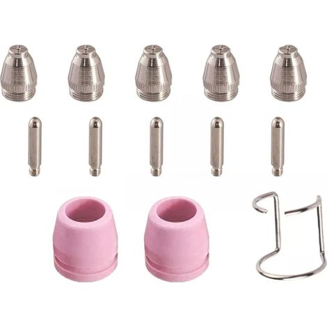 Jeu de 13 pièces d'accessoires de coupe plasma CUT-60, électrodes et buses AG-60/SG-55, avec cache de protection, compatible chalumeau, kit complet pour découpeur, modèle AG-60F/SG-55. (1/5)