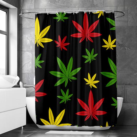 Rideau de douche motif feuilles de chanvre artistiques modernes, tissu salle de bain imperméable, 90x180 cm (1/5)