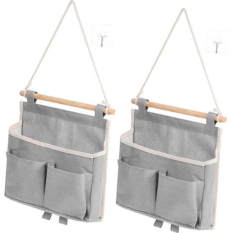 Organizador colgante de 2 piezas con bolsillos, bolsas de almacenamiento montadas en la pared, ahorra espacio para el dormitorio y la oficina. (1/5)