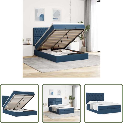 vidaXL Rangement sous le lit -  Cadre de lit ottoman avec matelas bleu 140x190 cm tissu (1/5)