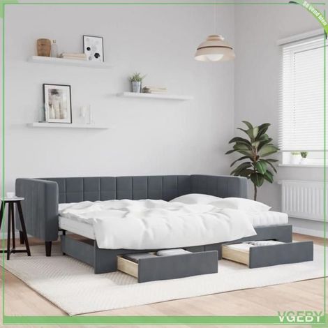Lit de jour avec lit gigogne - FAF7291712413865 - Gris foncé - Velours - 2 places (2x90x200 cm) (1/5)